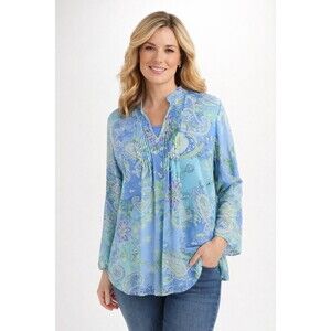 Susan Graver 2pc Blouse & Tank Women's Size Xl Paisley Blue Green Liquid Knit